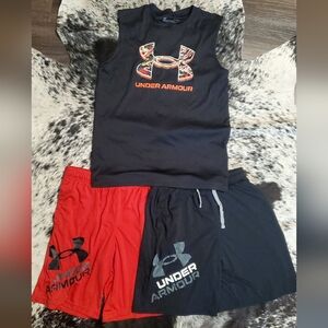 Under Armour Black and Red Tank Top and Shorts Set